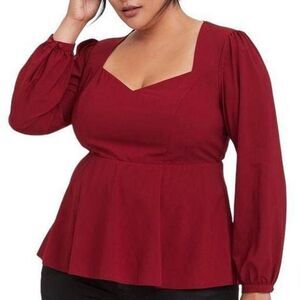 Torrid 1X Red Long Sleeve Blouse with Keyhole Back